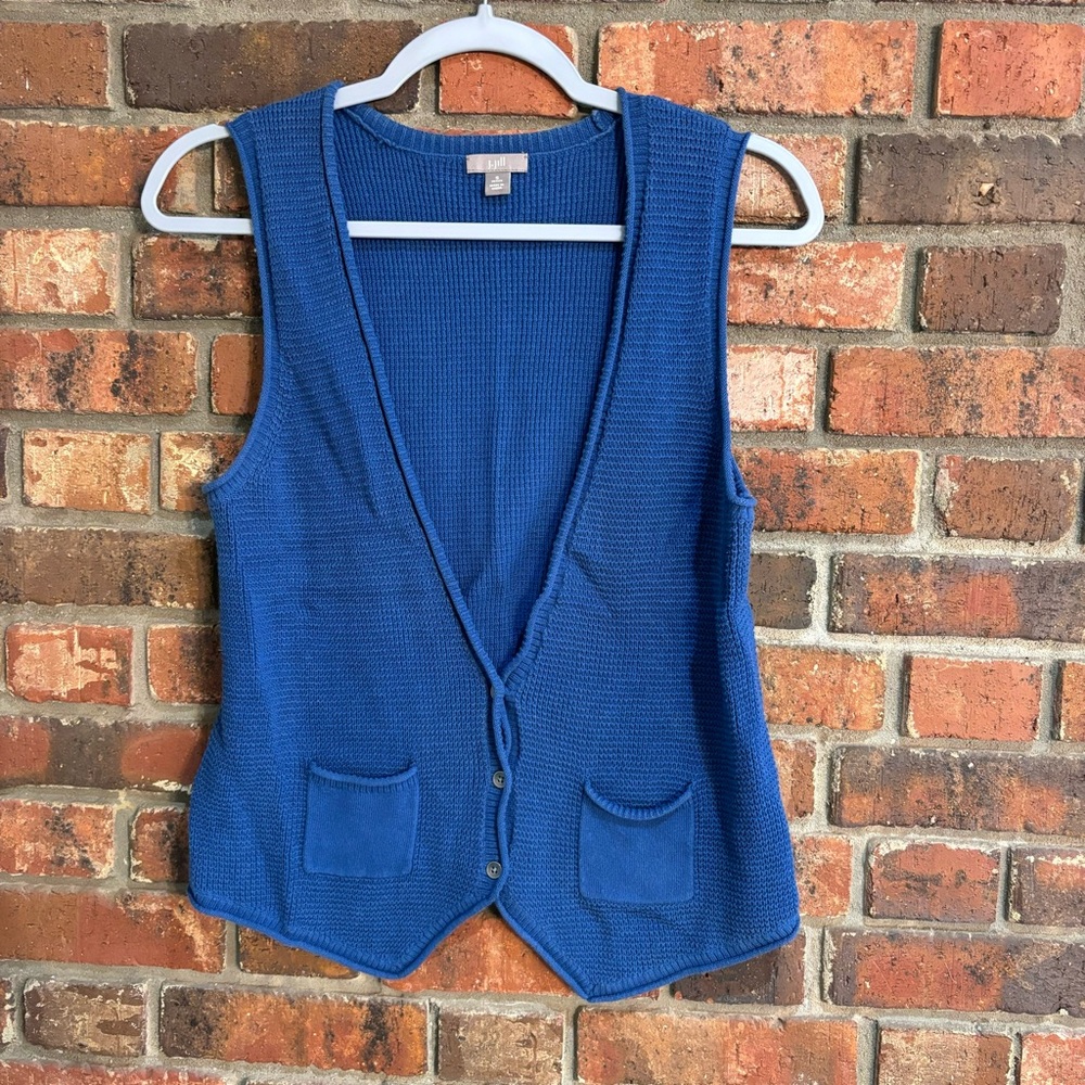 J.Jill womens cotten knit button front cardigan vest blue small petite